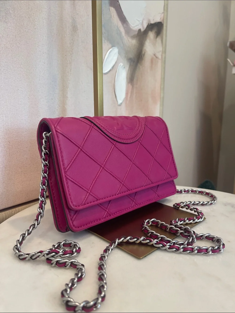 Tory Burch Pink Quilted Fleming Crossbody Bag